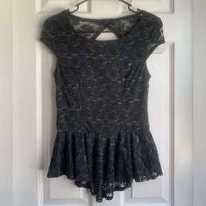 IZ Byer Floral Lace Peplum Top